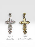 Sterling Silver or 14 Karat Yellow Gold-plated Scroll Design Crucifix Pendant