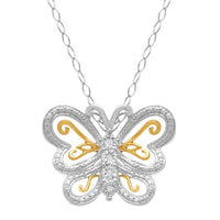 Butterfly Pendant Necklace with Diamonds in Sterling Silver with 22K Gold-Plated Accents