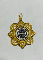 Silver Replica Atocha Coin Mounted on Filigree Sterling Silver Coin Pendant (Silver-Gold Plated-Rose Gold Plated)