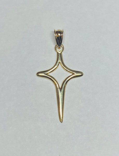 14 Karat Yellow Gold Freeform Modern Cross Pendant