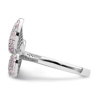 Sterling Silver Rhodium-plated Polished Pink CZ Butterfly Ring