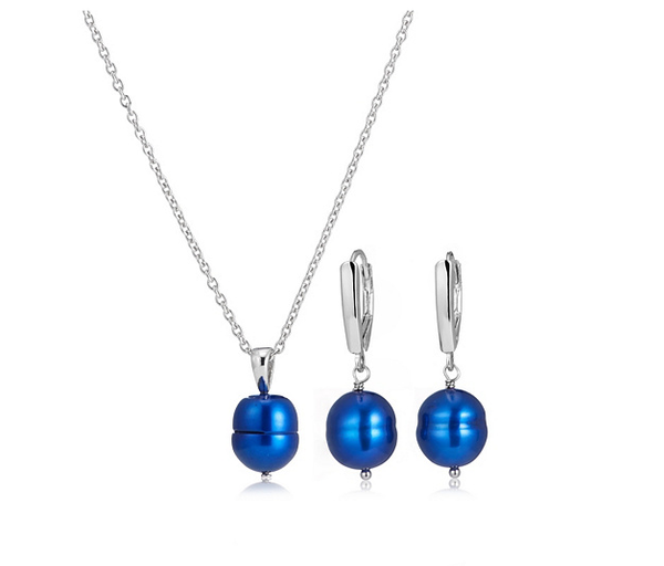 Honora 9-10mm Blue Freshwater Pearls Necklace & Earrings Boxed Set