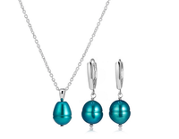 Honora 9-10mm Teal Freshwater Pearls Necklace & Earrings Boxed Set