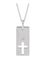 Sterling Silver Cross Cut-out Bar Genuine Diamond 16-18" Necklace