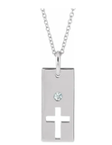 Sterling Silver Cross Cut-out Bar Genuine Diamond 16-18" Necklace