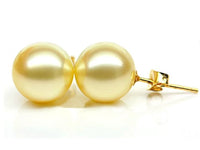 9-10 mm Golden South Sea Stud Earrings Set in 10K Yellow Gold