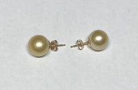 9-10 mm Golden South Sea Stud Earrings Set in 10K Yellow Gold