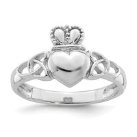 Sterling Silver Rhodium-Plated Claddagh With Celtic Knots Ring