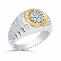 Sterling Silver & 14Kt Yellow Gold Fluted Bezel 1/4 CTW Diamond Men's Rolex Style Ring