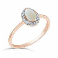 Sterling Silver Rose Gold-Plated Genuine Opal & 1/10 CT Diamond Lady Di Style Ring