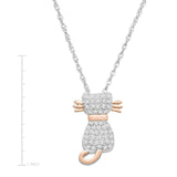 Sterling Silver & 14K Rose Gold Genuine 1/5 CTW Diamond Kitty Cat Pendant 18" Necklace