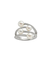 STERLING SILVER HONORA CULTURED FRESHWATER PEARL & DIAMOND ZIGZAG BY-PASS RING