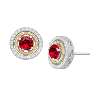 Sterling Silver & 14K Gold 1.33 ctw Created Ruby & 1/8 ctw Diamond Stud Earrings