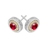 Sterling Silver & 14K Gold 1.33 ctw Created Ruby & 1/8 ctw Diamond Stud Earrings