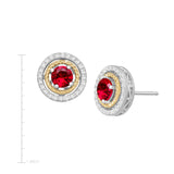 Sterling Silver & 14K Gold 1.33 ctw Created Ruby & 1/8 ctw Diamond Stud Earrings