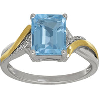 Sterling Silver & 10K Yellow Gold Genuine Blue Topaz 9x7mm Emerald-cut Ring (Size 7)