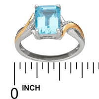 Sterling Silver & 10K Yellow Gold Genuine Blue Topaz 9x7mm Emerald-cut Ring (Size 7)