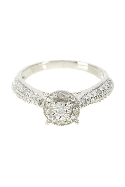 Sterling Silver Genuine 1/5 CTW Diamond Antique Style Solitaire Ring (Size 7)