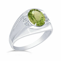 Sterling Silver 10 x 8mm Genuine Peridot & Diamond Men's Ring