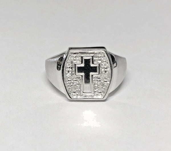 Sterling Silver Genuine Diamond Accented Men's Cross Ring