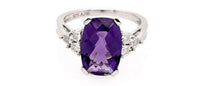 Sterling Silver Genuine Amethyst Cushion & Diamond Cocktail Ladies Ring