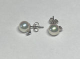 14 Karat White Gold 7mm Akoya Pearl and 1/10 ctw Diamond Stud Earrings