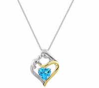 Sterling Silver & 14K Mother and Child Genuine Blue Topaz & Diamond Pendant Necklace